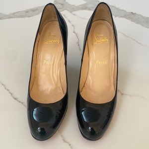 Christian Louboutin black patent leather wedge heel